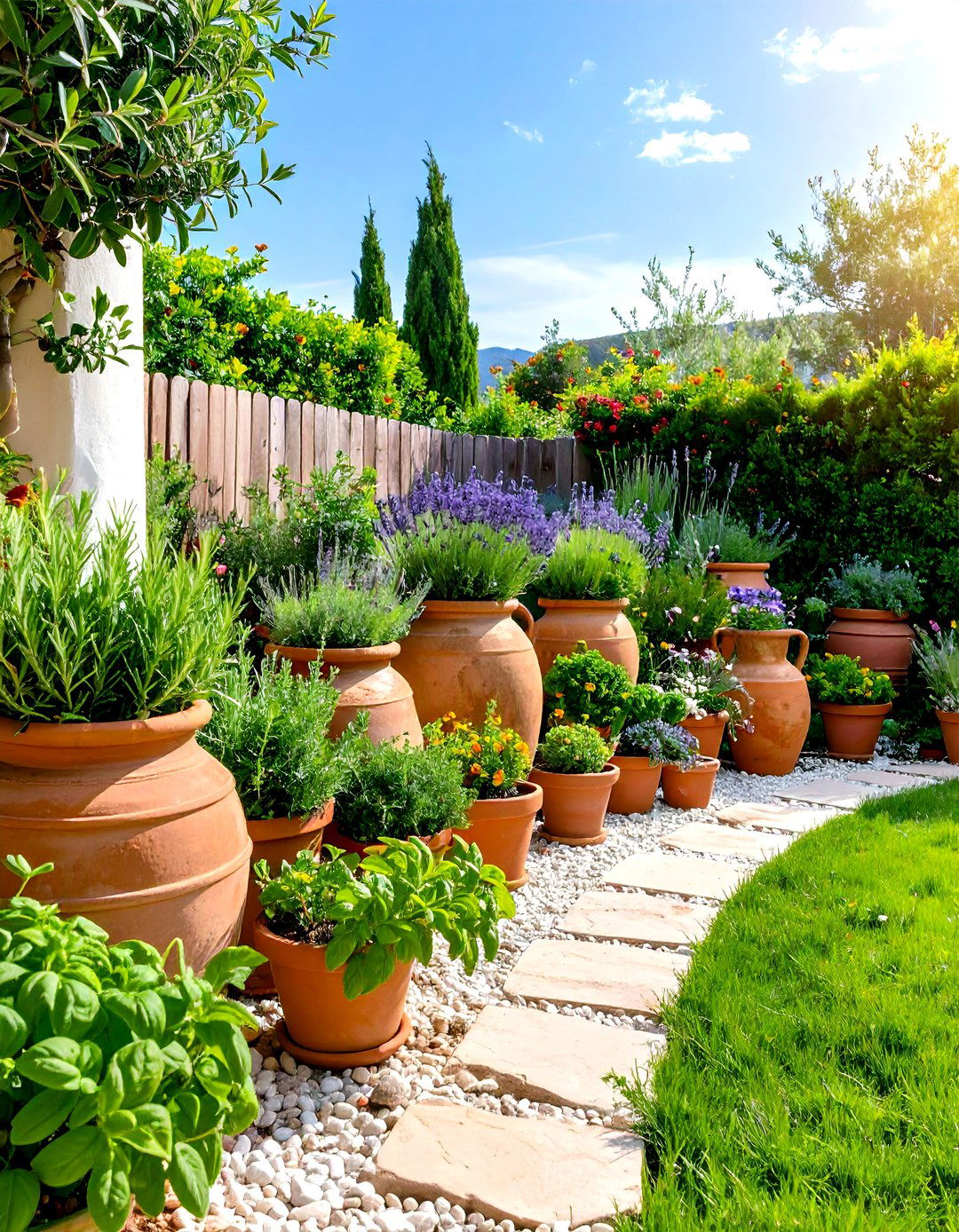 Mediterranean Herb Corner Sanctuary - 24 Corner Garden Ideas With Pots