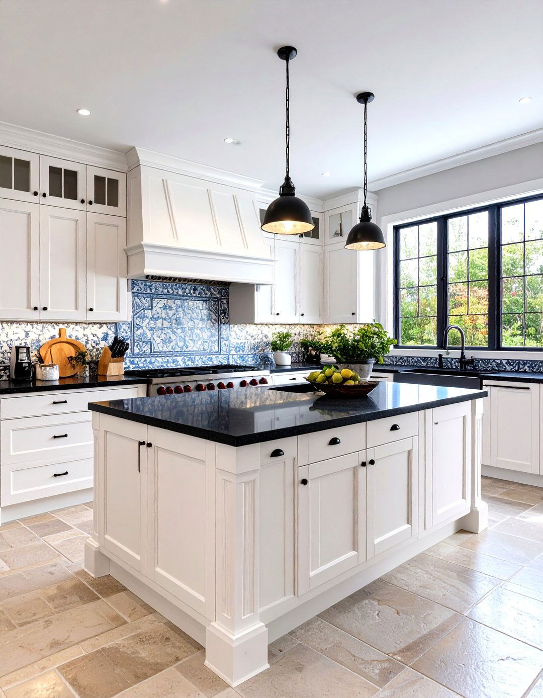 Mediterranean Inspired Kitchen with Arch Details - 24 white kitchen with black countertops ideas