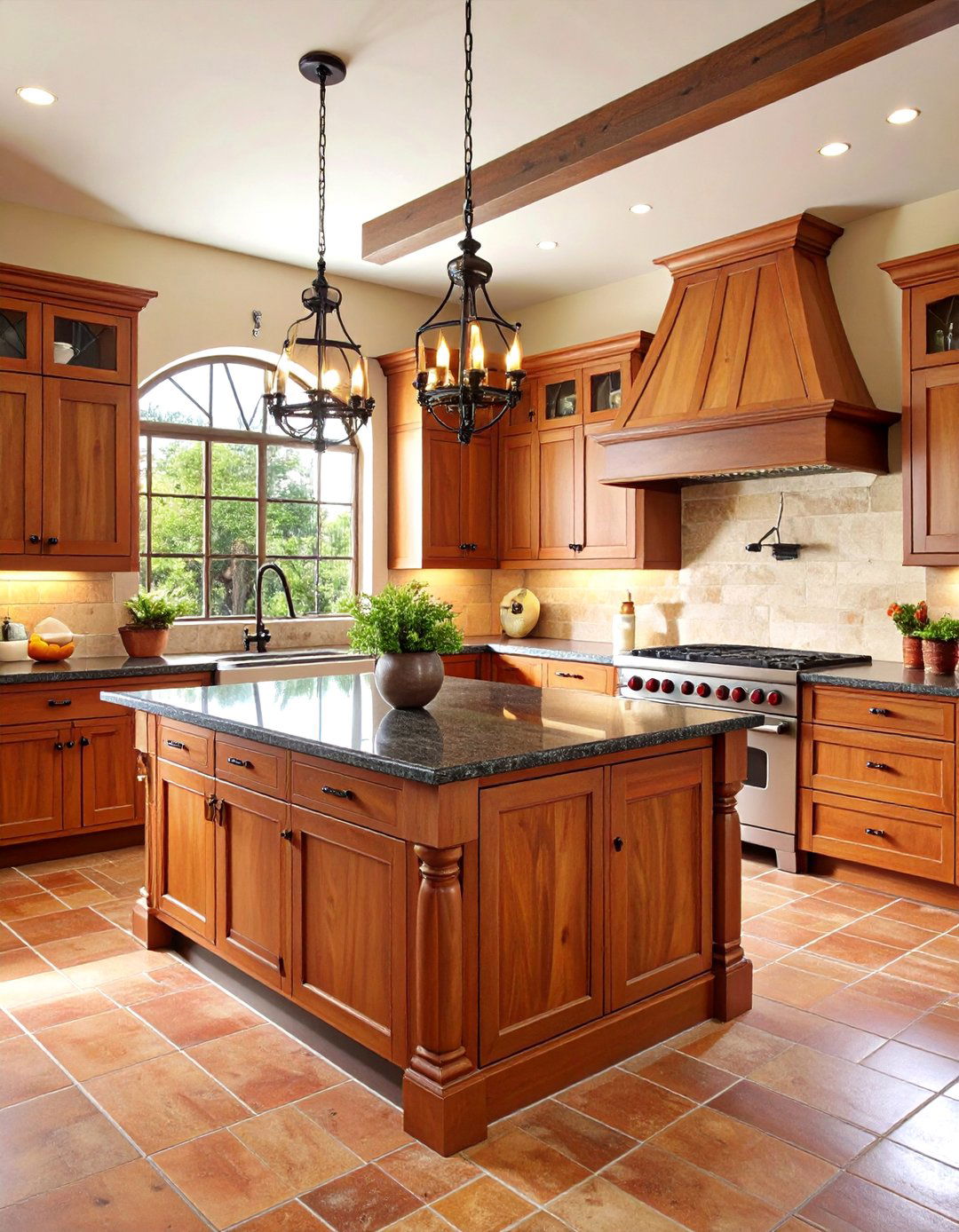Mediterranean Inspired Kitchen with Dark Granite Islands - 24 Black Granite Countertops Kitchen Ideas