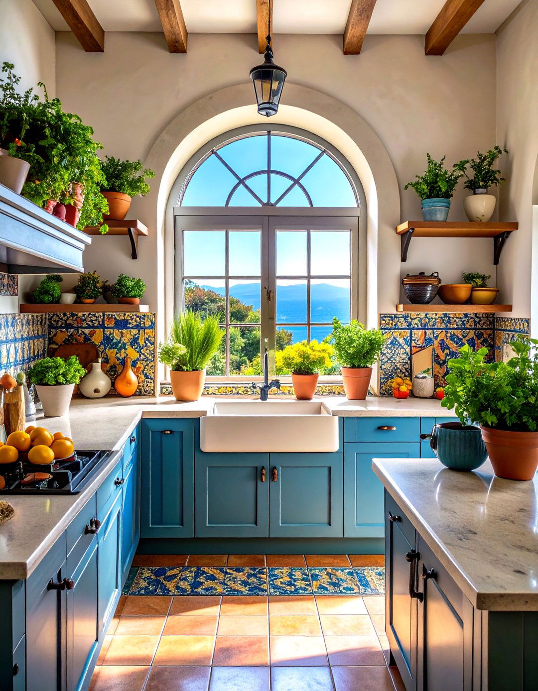 Mediterranean Kitchen Window with Arched Details - 24 Kitchen Window Ideas