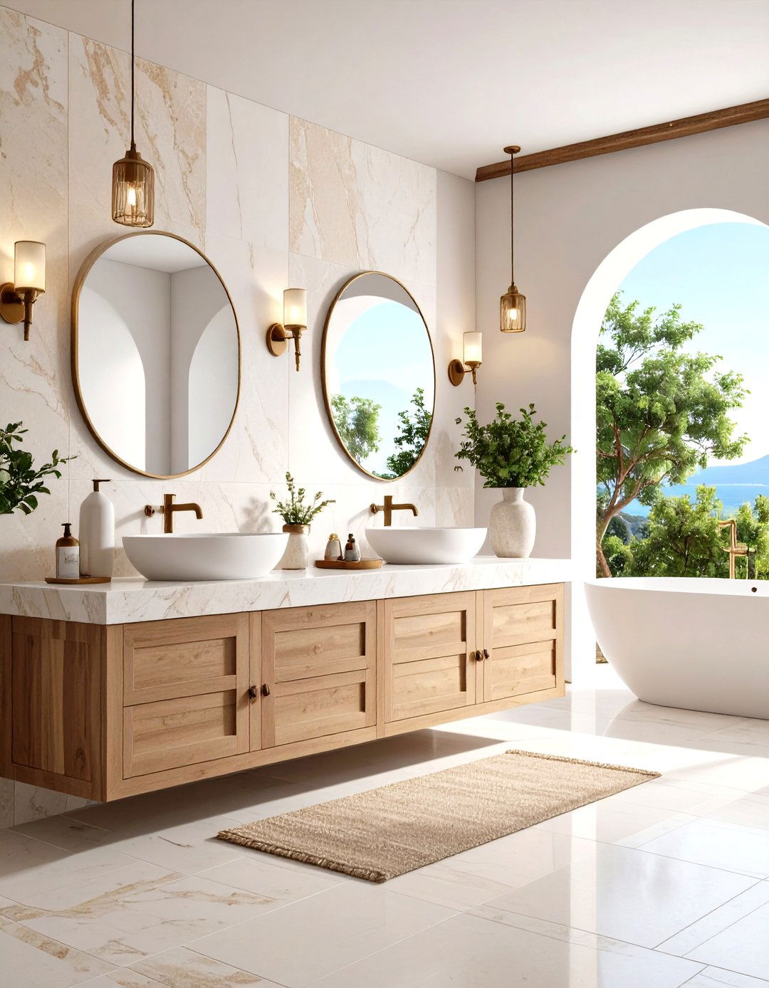 Mediterranean Limestone Double Vanity - 24 Double Vanity Bathroom Ideas