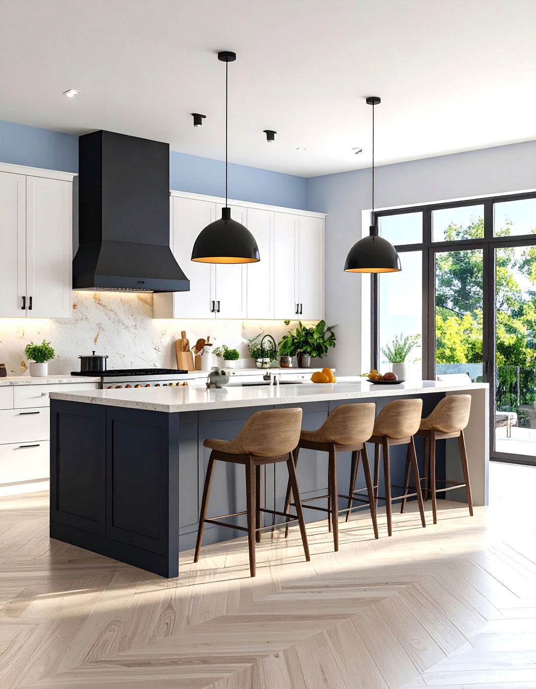 Mediterranean Modern White Kitchen Black Island Fusion - 24 white kitchen ideas with black island