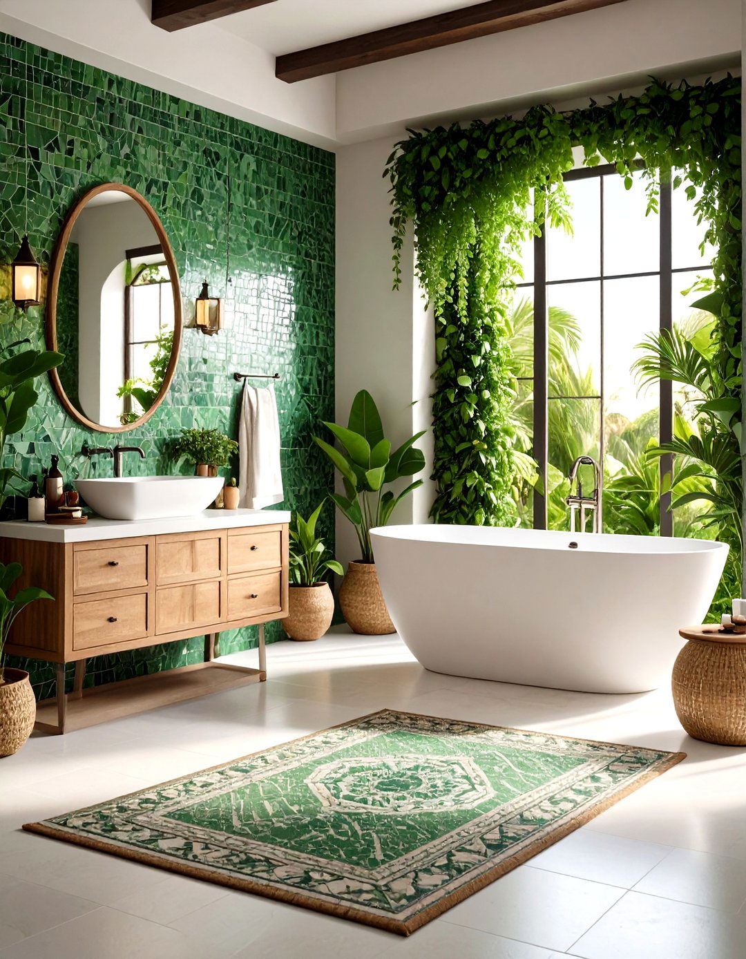 Mediterranean Mosaic Design - 24 black, white and green bathroom ideas