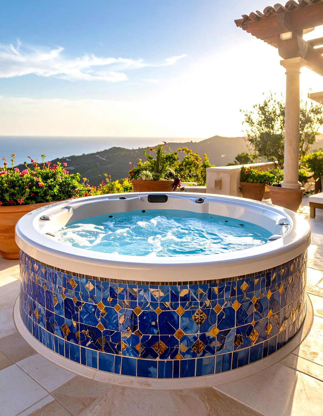 Mediterranean Mosaic Sunken Hot Tub - 24 Sunken Hot Tub Ideas