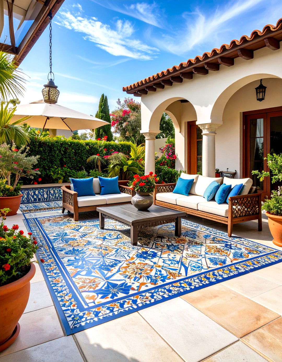 Mediterranean Mosaic Tile Pattern - 24 Painted Concrete Patio Ideas