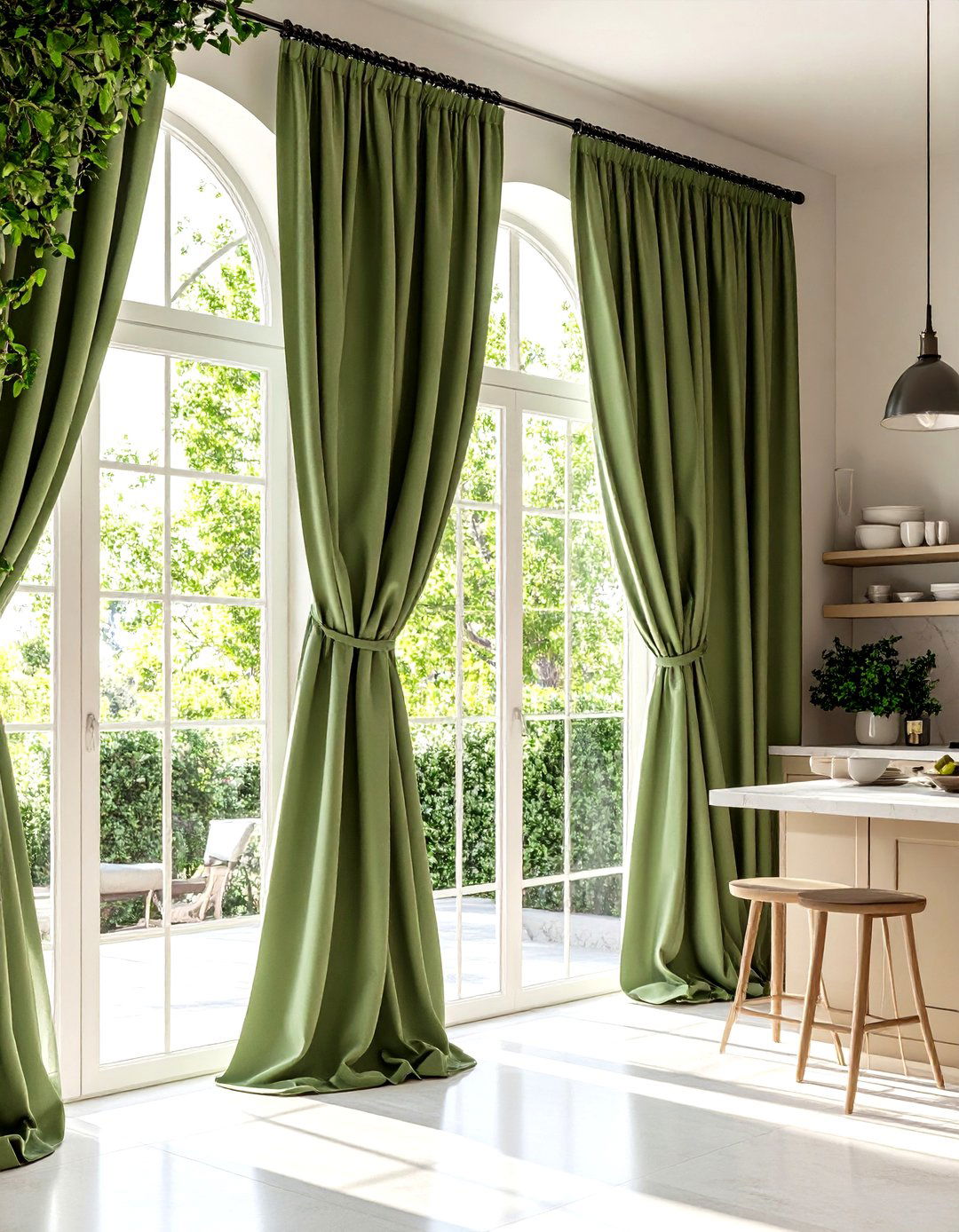 Mediterranean Olive Branch Curtains in Sage Green - 24 Kitchen Curtain Ideas