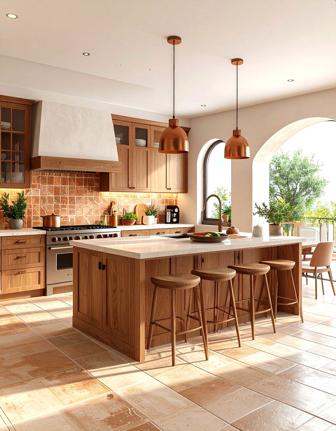 Mediterranean Open Kitchen with Terra Cotta Tiles - 24 Open Kitchen Ideas