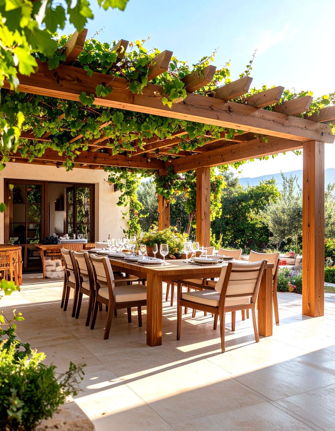 Mediterranean Pergola Trellis for Outdoor Dining Areas - 24 Garden Trellis Ideas