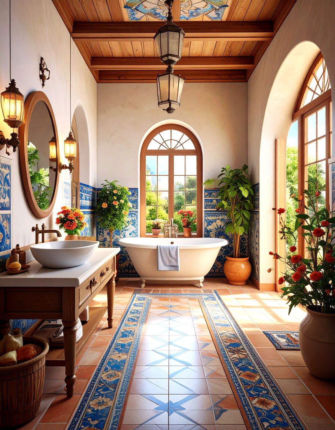 Mediterranean Powder Room with Warm Terracotta Tiles - 24 Powder Room Ideas