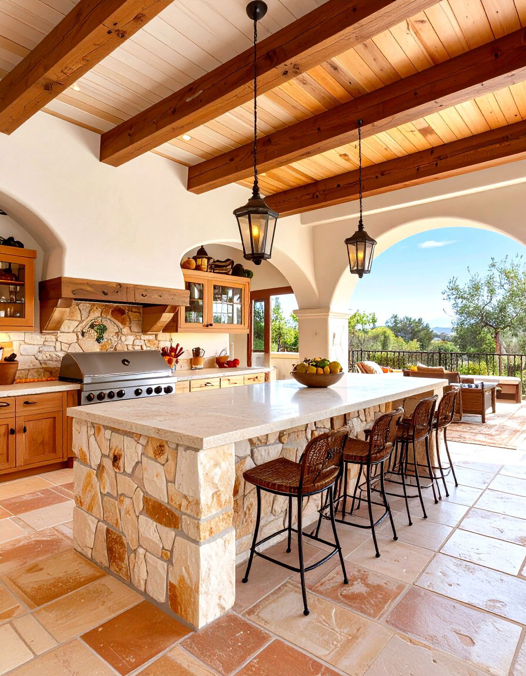 Mediterranean Stone Lanai Kitchen - 24 Lanai Kitchen Ideas