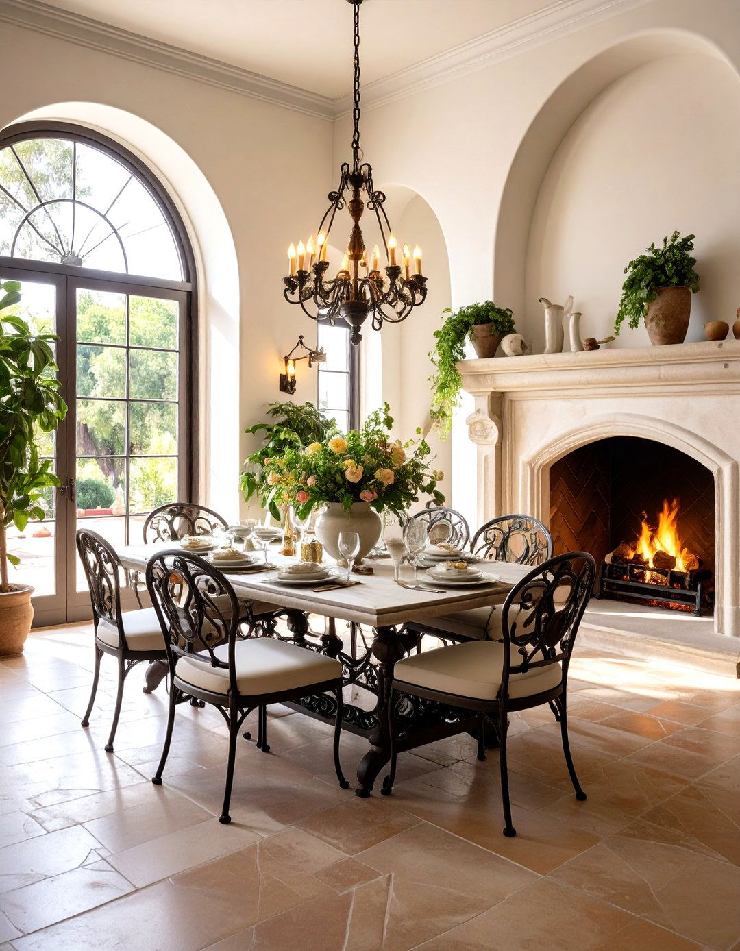 Mediterranean Stucco Fireplace Design - 24 Dining Room With Fireplace