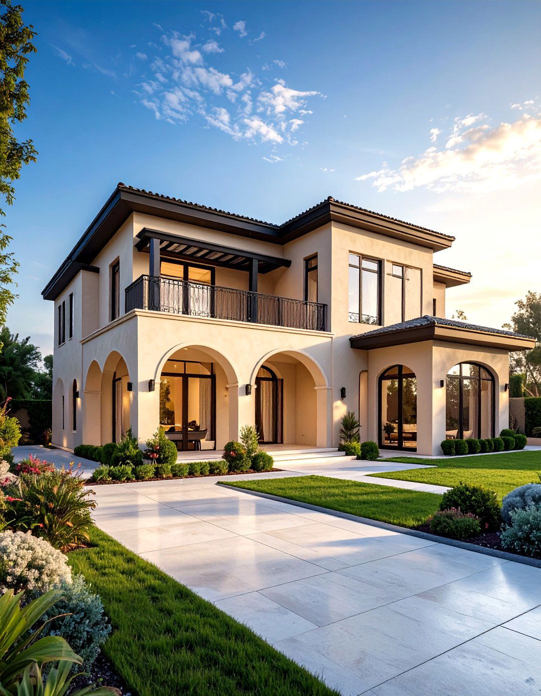 Mediterranean Stucco Villa - 24 beige and black house exterior ideas