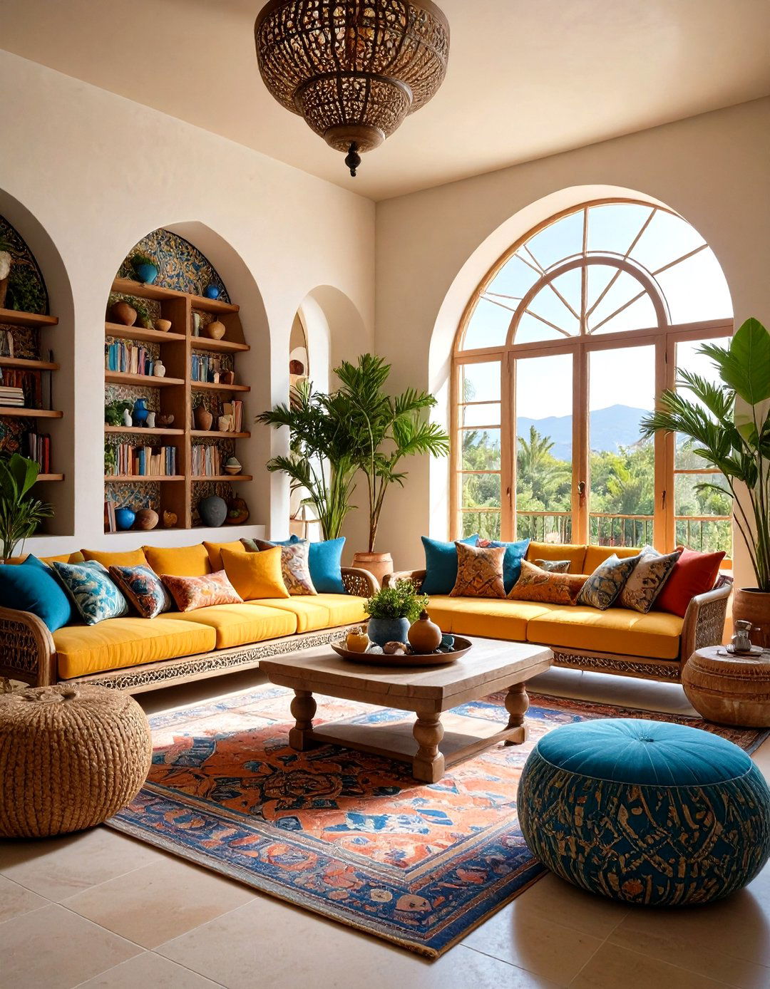 Mediterranean Style Arched Bookcase - 24 Bookcases Around Window Design Ideas