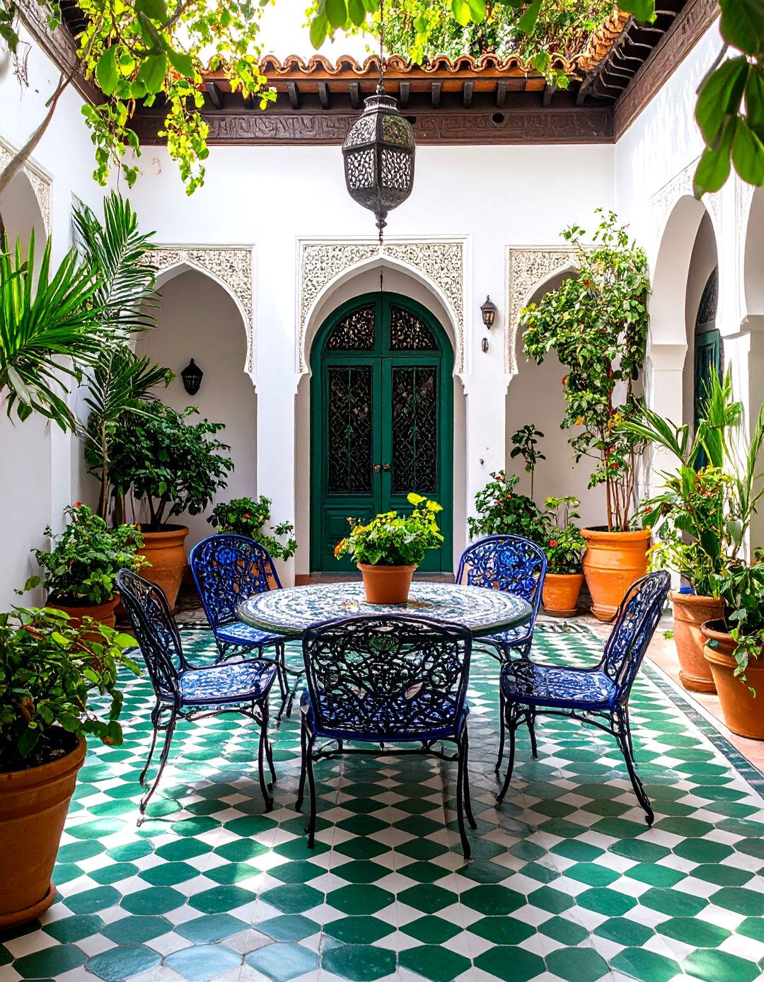 Mediterranean Style Courtyard Room with Olive Green Tiles - 24 Olive Green Room Ideas