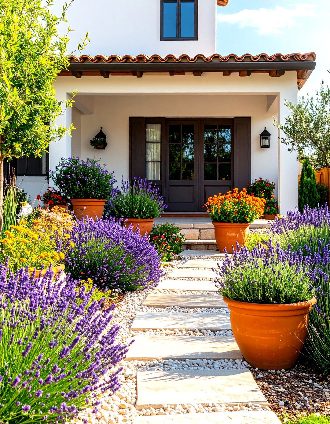 Mediterranean Style Flower Gardens - 24 Front Yard Flower Bed Ideas
