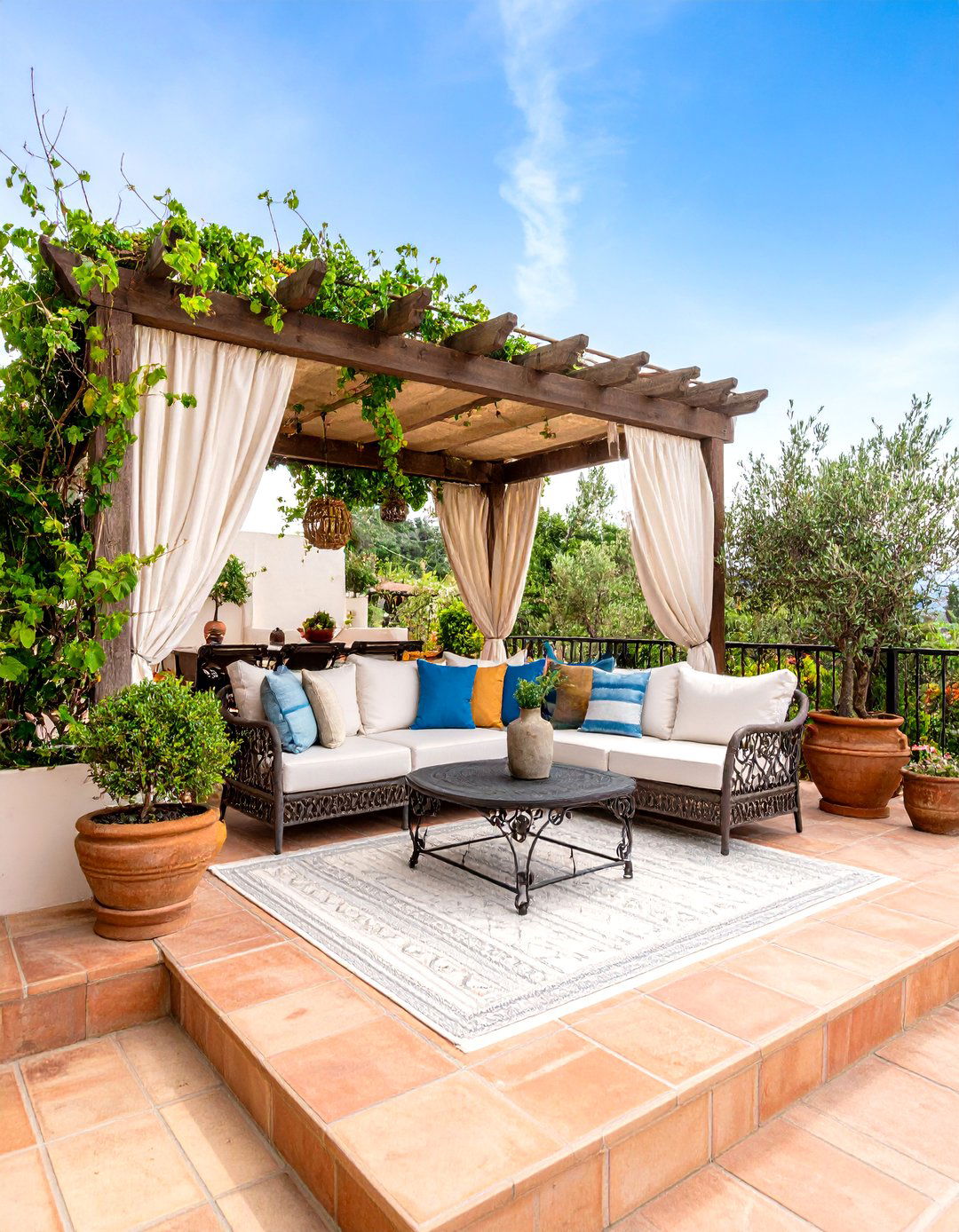 Mediterranean Style Upper Level Deck with Terracotta Elements - 24 2nd Floor Deck Ideas