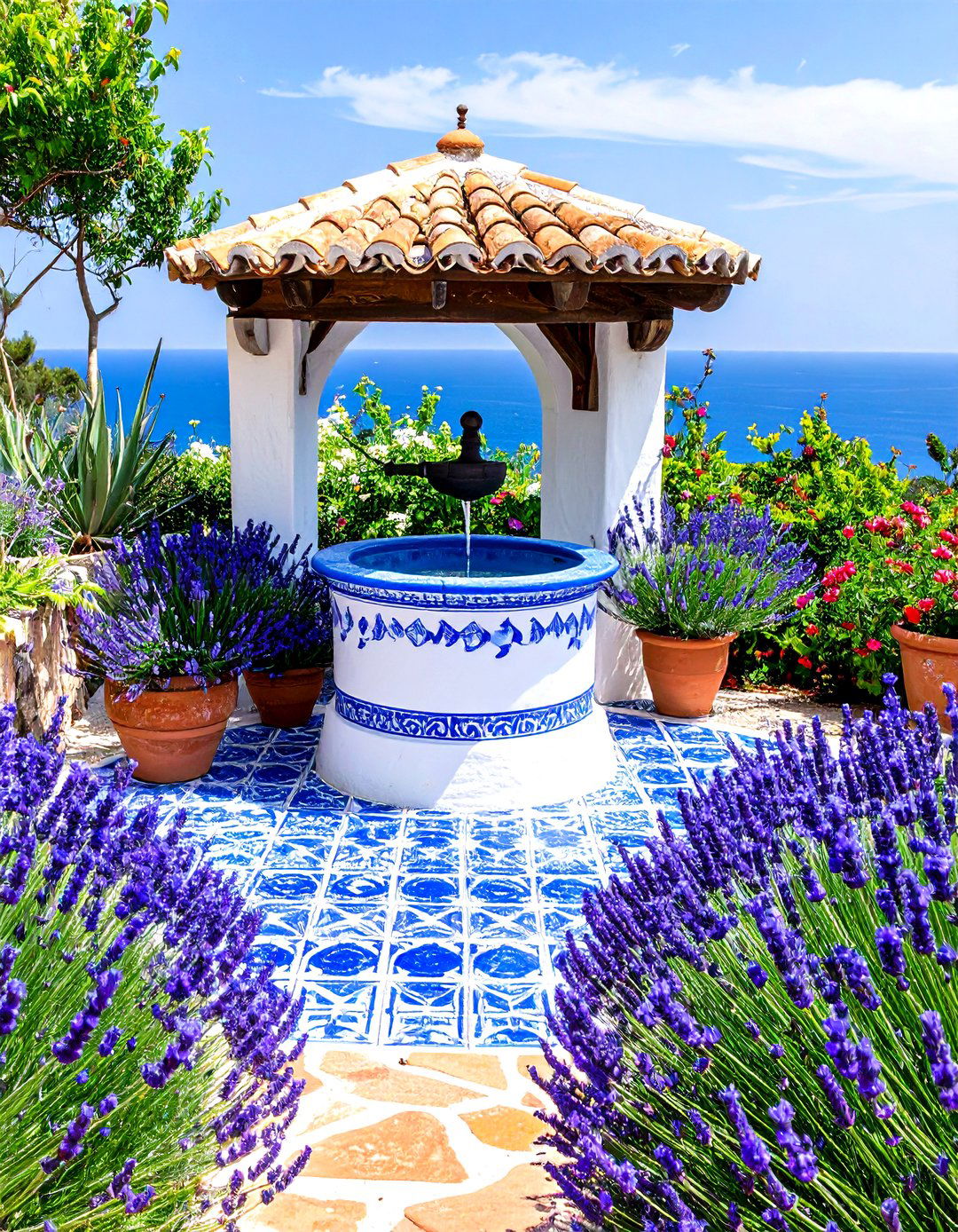 Mediterranean Style Wishing Well with Tile Accents - 24 Outdoor Wishing Well Garden Ideas