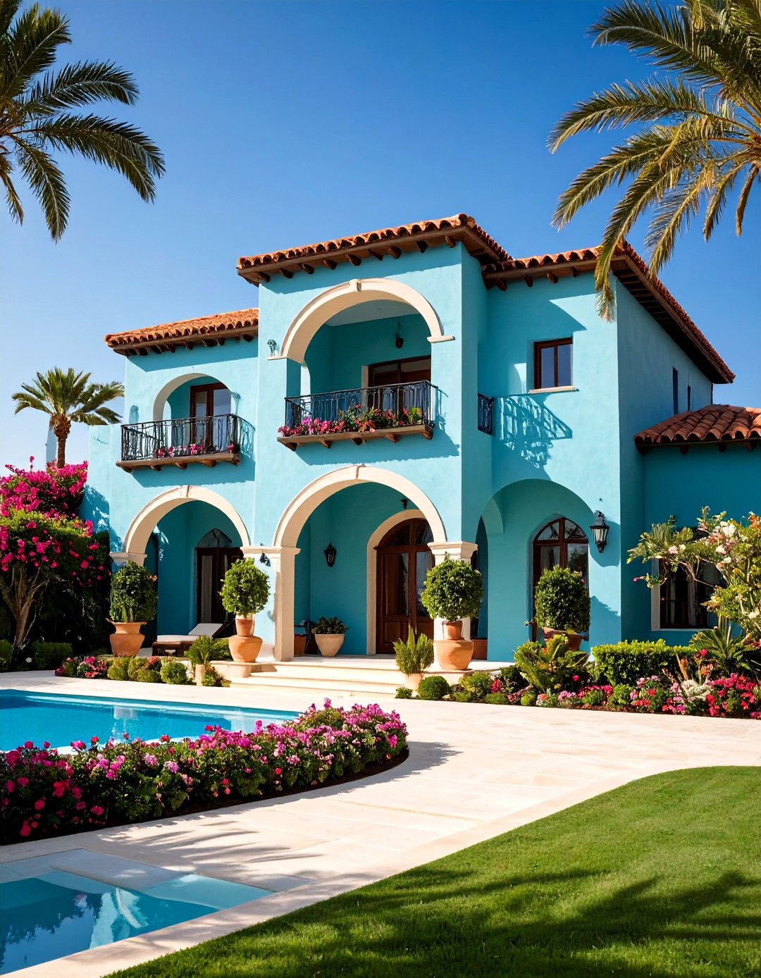 Mediterranean Teal Stucco Style - 24 Teal House Exterior Ideas