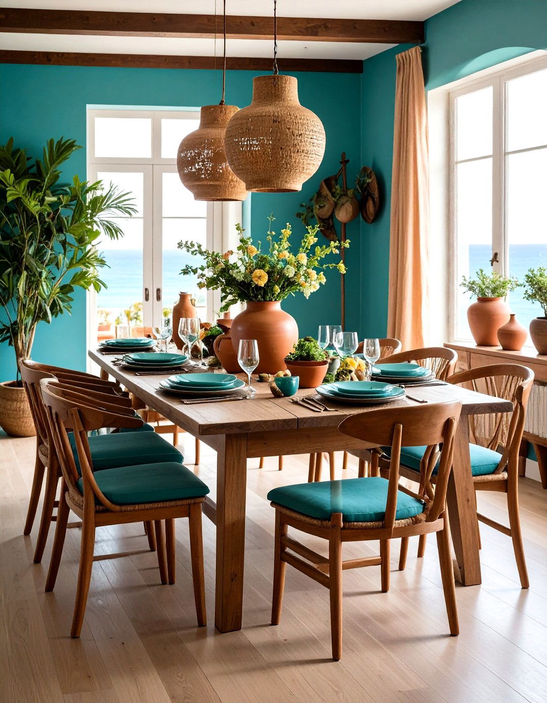 Mediterranean Teal and Terracotta Warmth - 24 Teal Dining Room Ideas