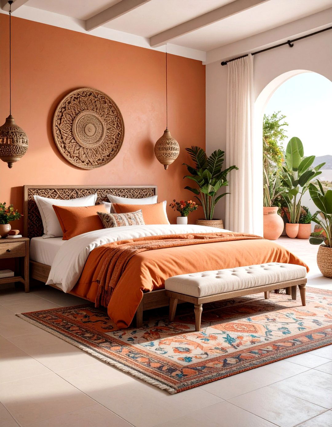 Mediterranean Terracotta Bedroom with Tiled Accents - 24 Terracotta Bedroom Ideas