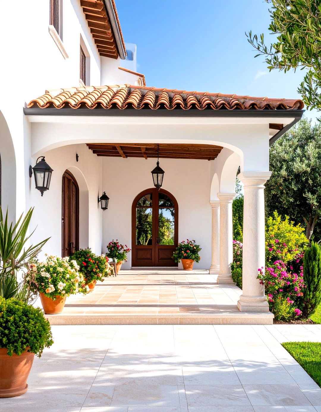 Mediterranean Terracotta Gable Design - 24 Open Gable Porch Ideas
