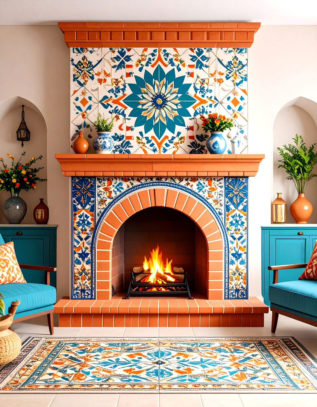 Mediterranean Terracotta Pattern Tiles - 24 Fireplace Tile Ideas