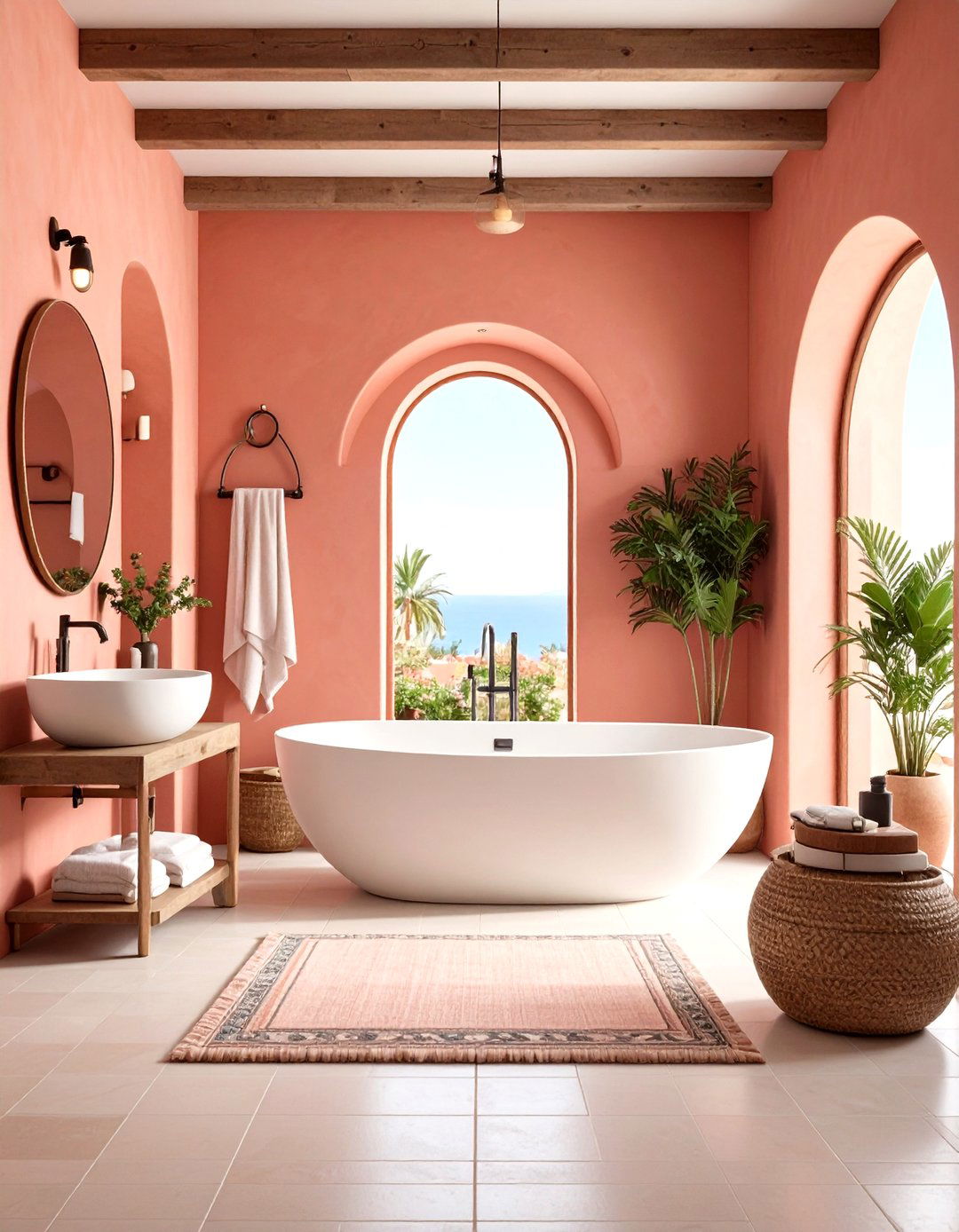 Mediterranean Terracotta Pink Bathroom - 24 Pink Tile Bathroom Ideas