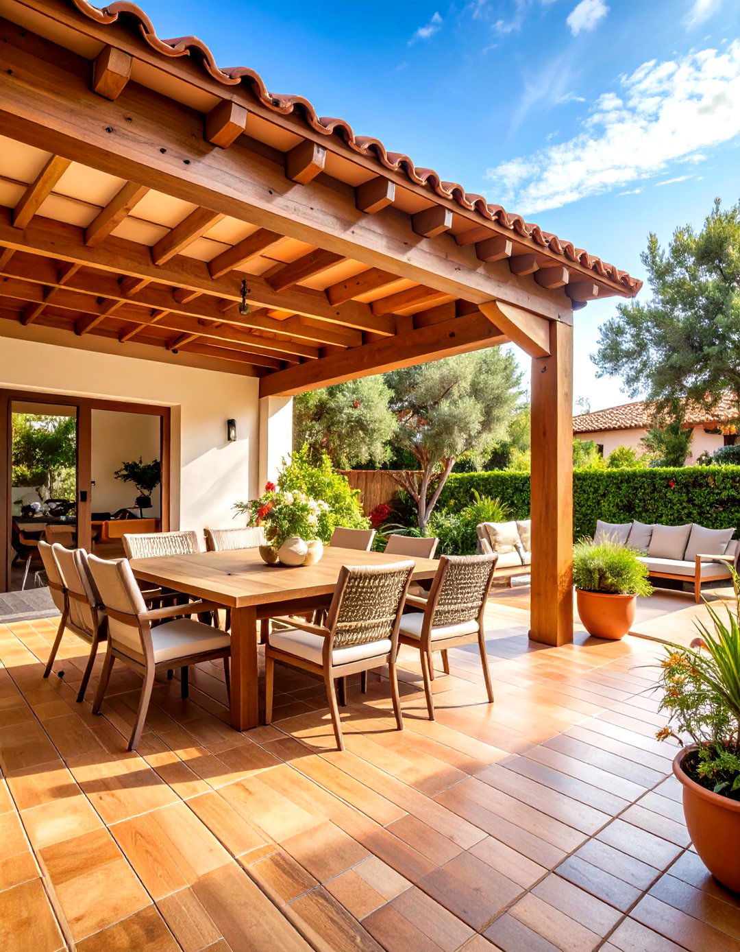 Mediterranean Terracotta Tile Roof Extension - 24 Partially Covered Deck Ideas