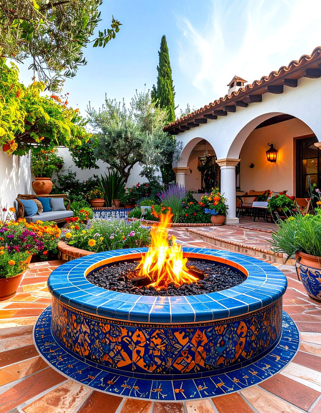 Mediterranean Tile Fire Pit - 24 Sunken Fire Pit Ideas