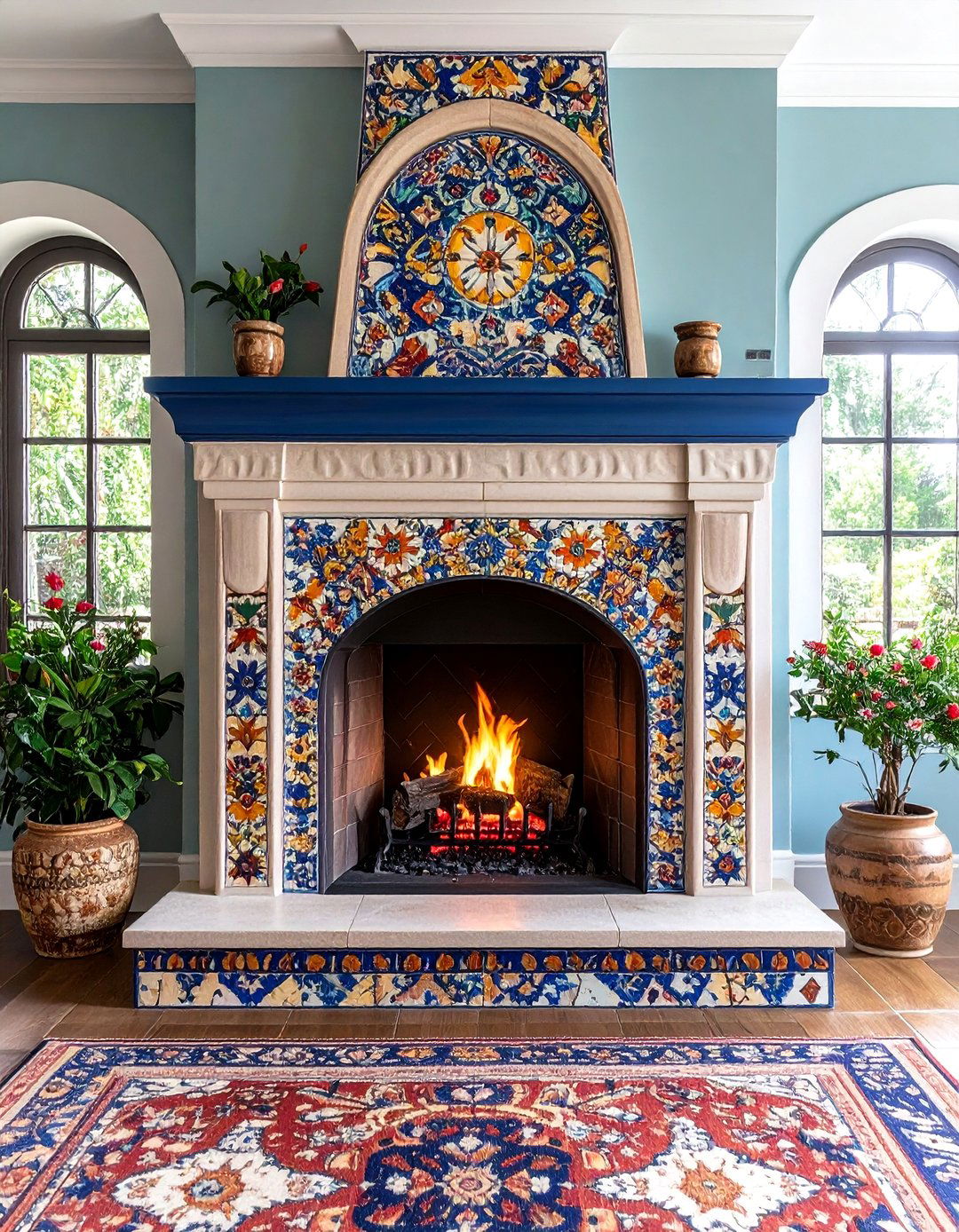 Mediterranean Tile Gas Fireplace Surround - 24 Gas Fireplace Ideas
