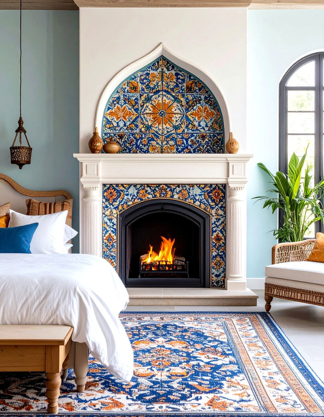 Mediterranean Tile Surround Fireplace