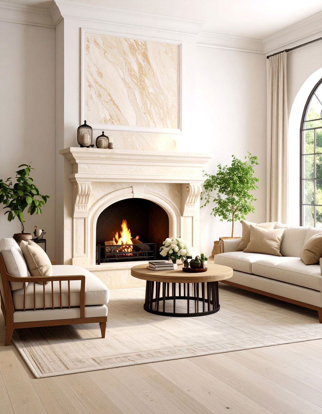 Mediterranean Travertine Fireplace Design - 24 Faux Stone Fireplace Ideas