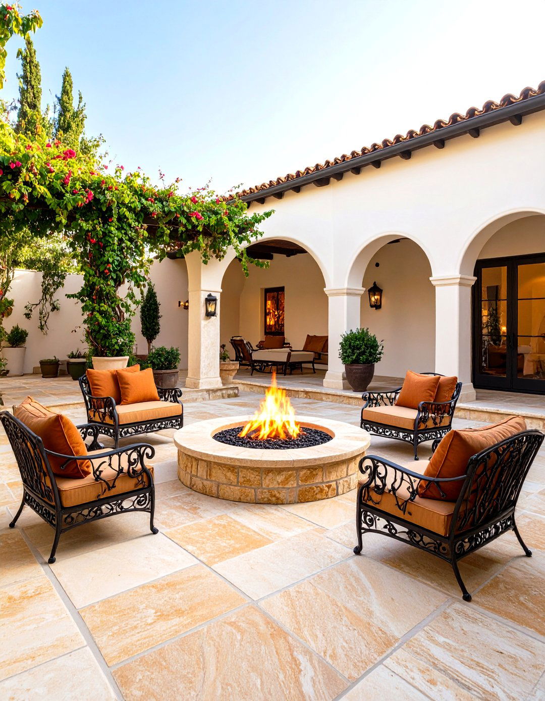 Mediterranean Travertine Patio Paradise - 24 Patio Ideas With Firepit