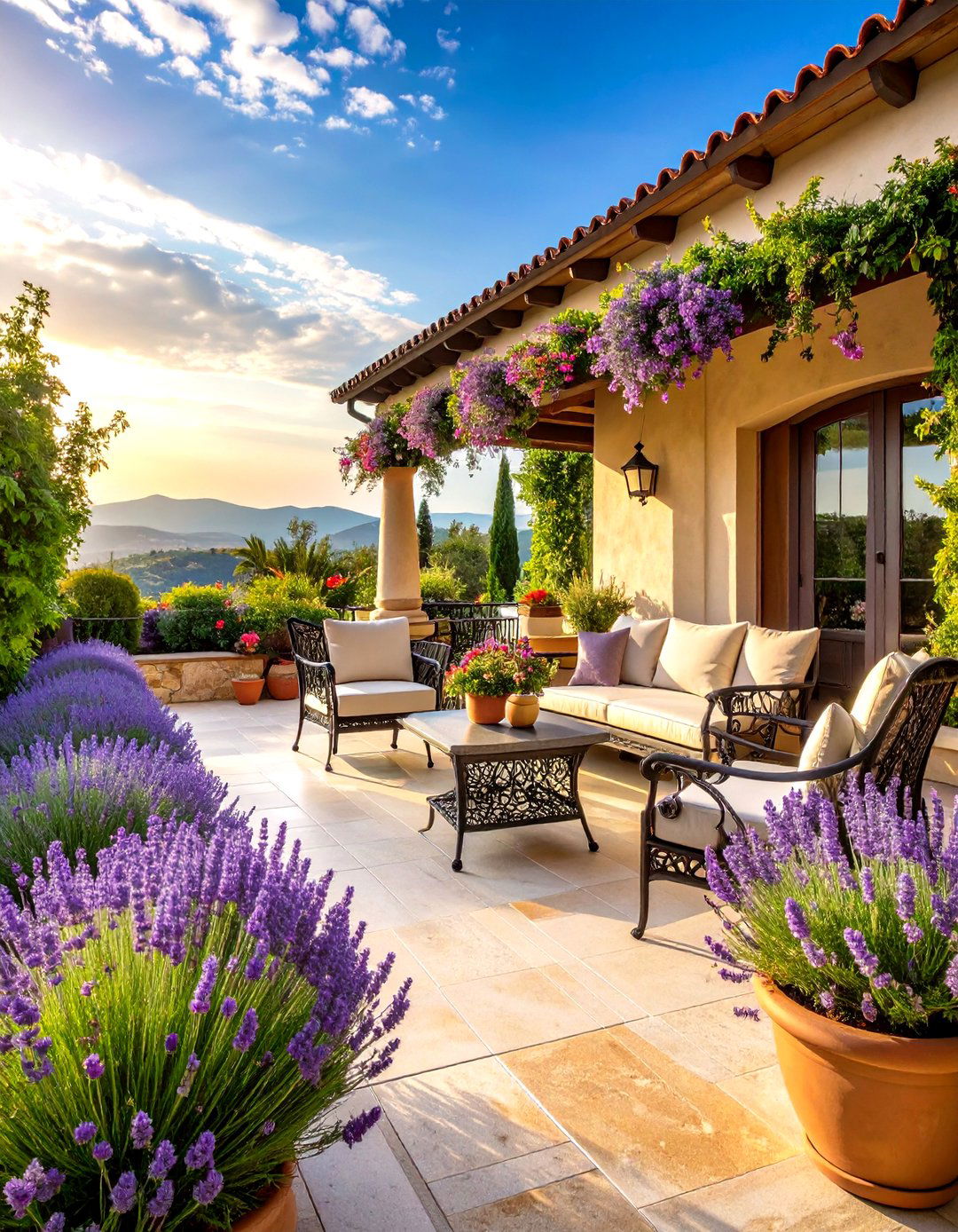 Mediterranean Travertine Terrace - 24 Stone Porch Ideas
