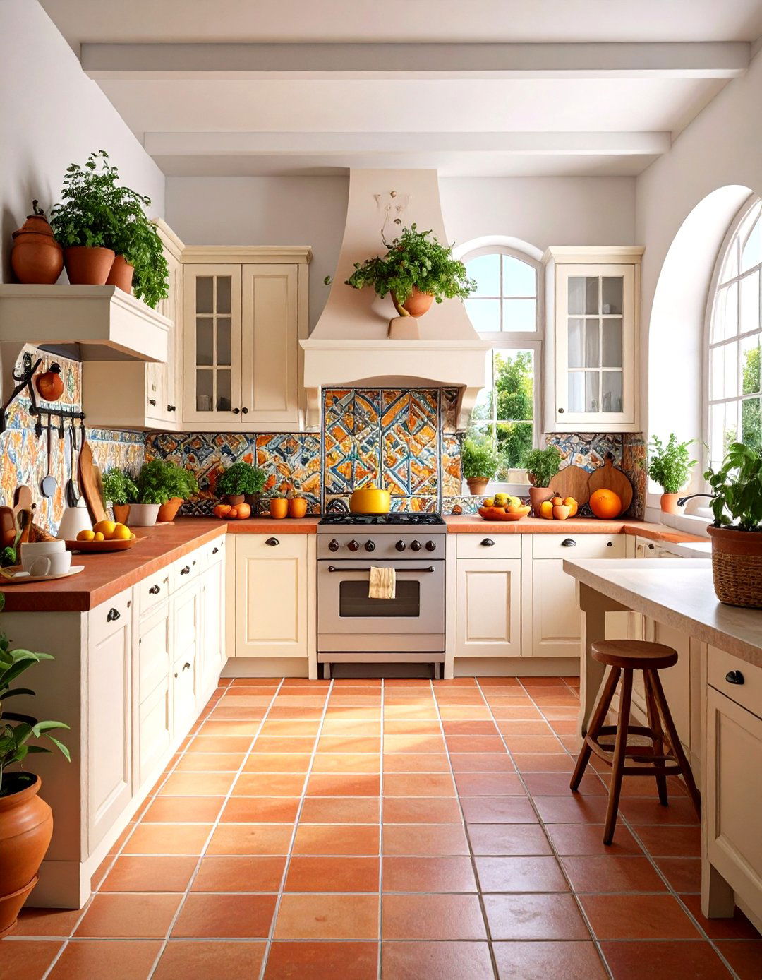 Mediterranean Villa Kitchenette with Terra Cotta Accents - 24 Kitchenette Ideas