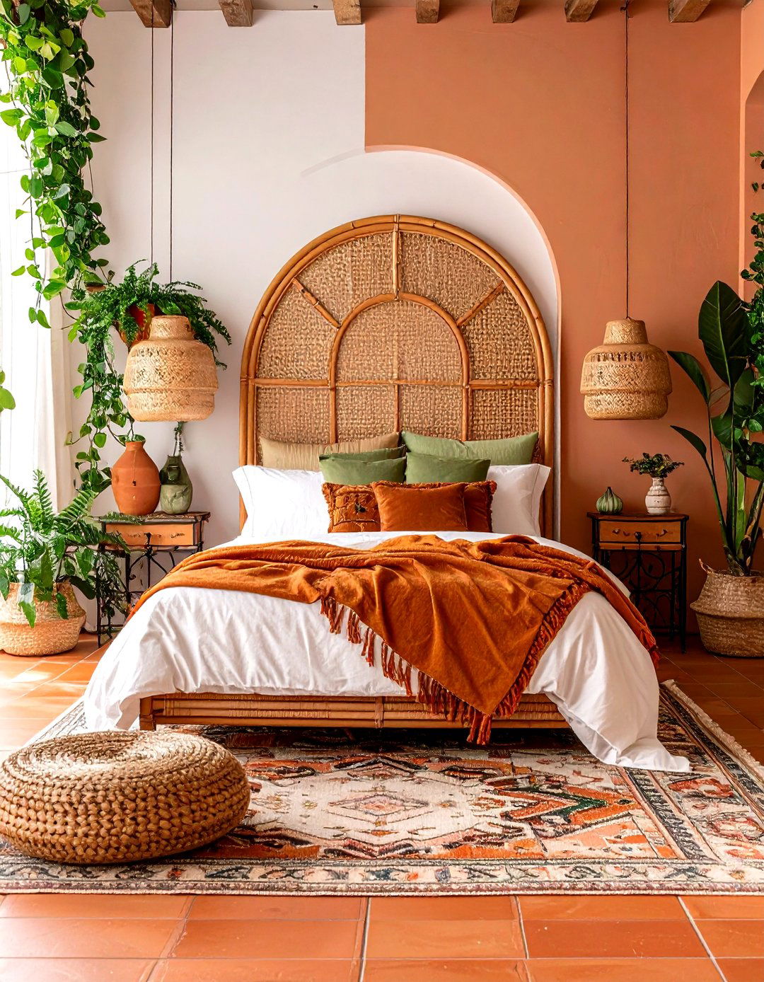 Mediterranean Villa Rattan Headboard - 24 rattan bedroom furniture ideas