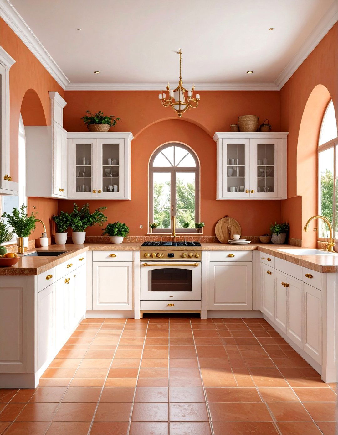 Mediterranean White Cabinets with Warm Gold Hardware - 24 White Kitchen Cabinets With Gold Hardwar