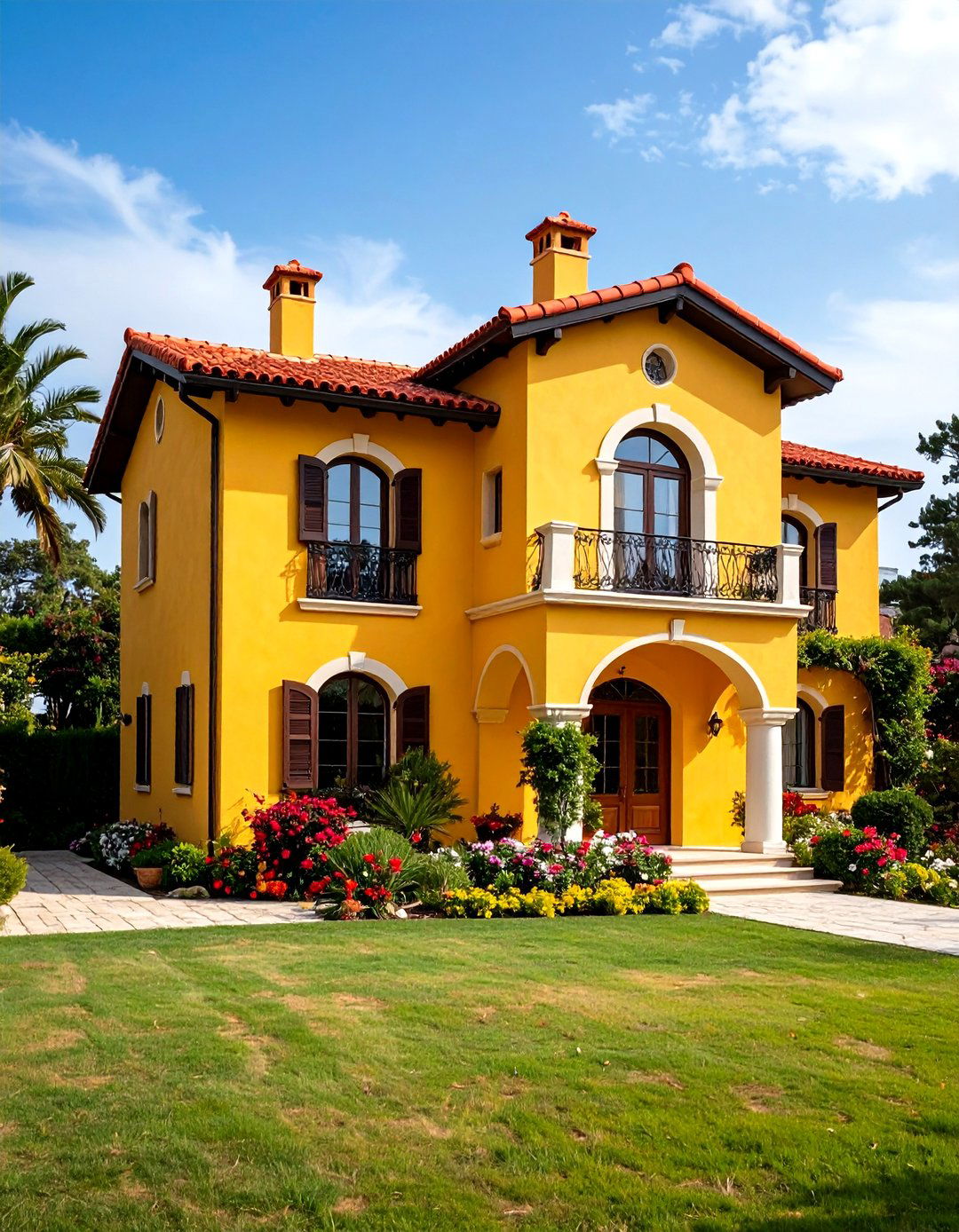 Mediterranean Yellow Villa Design - 24 Yellow Exterior Home Ideas