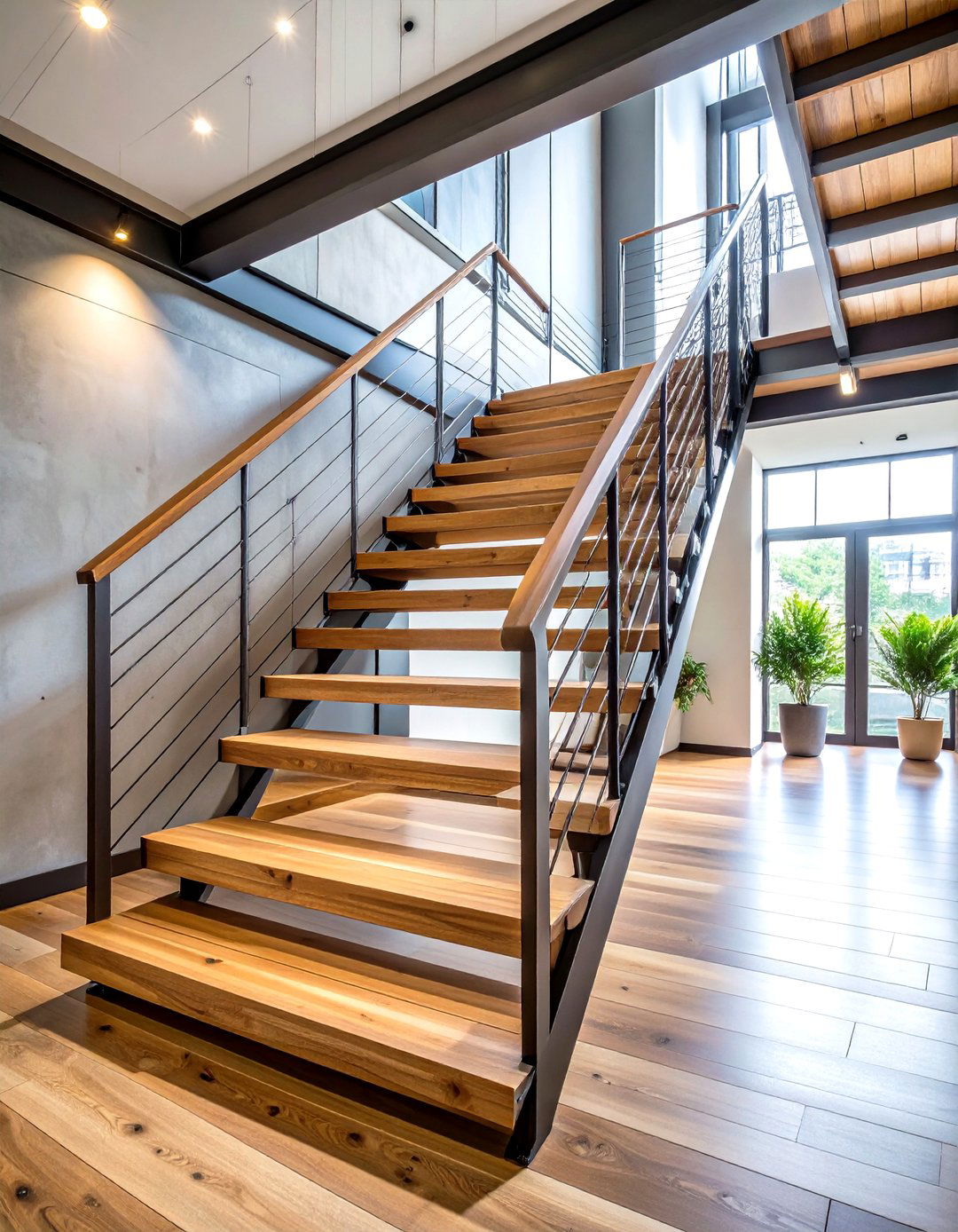 Metal Accent Wooden Staircase - 24 Wooden Staircase Ideas