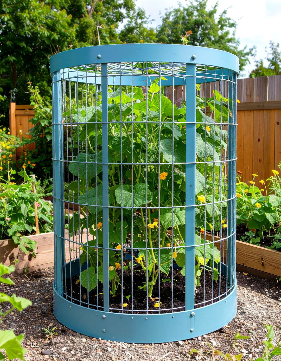Metal Cage Cylinder Trellis - 24 Cucumber Trellis Ideas