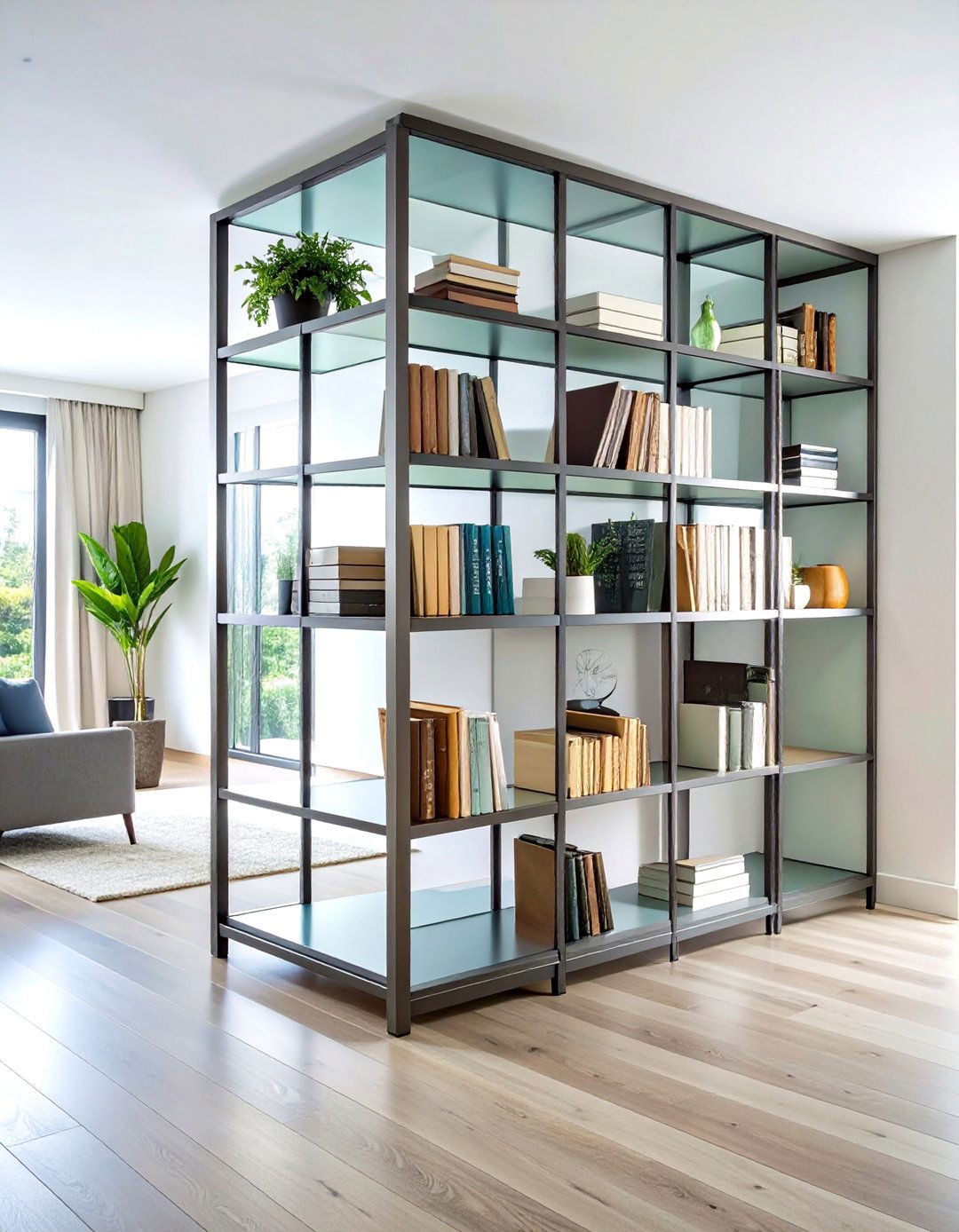 Metal Frame Corner Bookshelf with Glass Shelves - 24 Corner Bookshelf Ideas