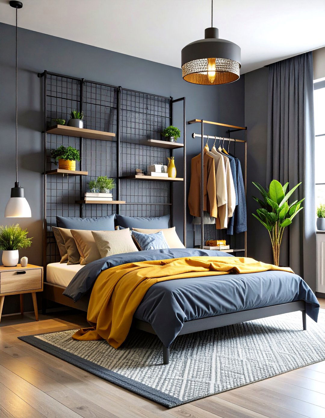 Metal Grid Wall Organization - 24 Bedroom Shelving Ideas
