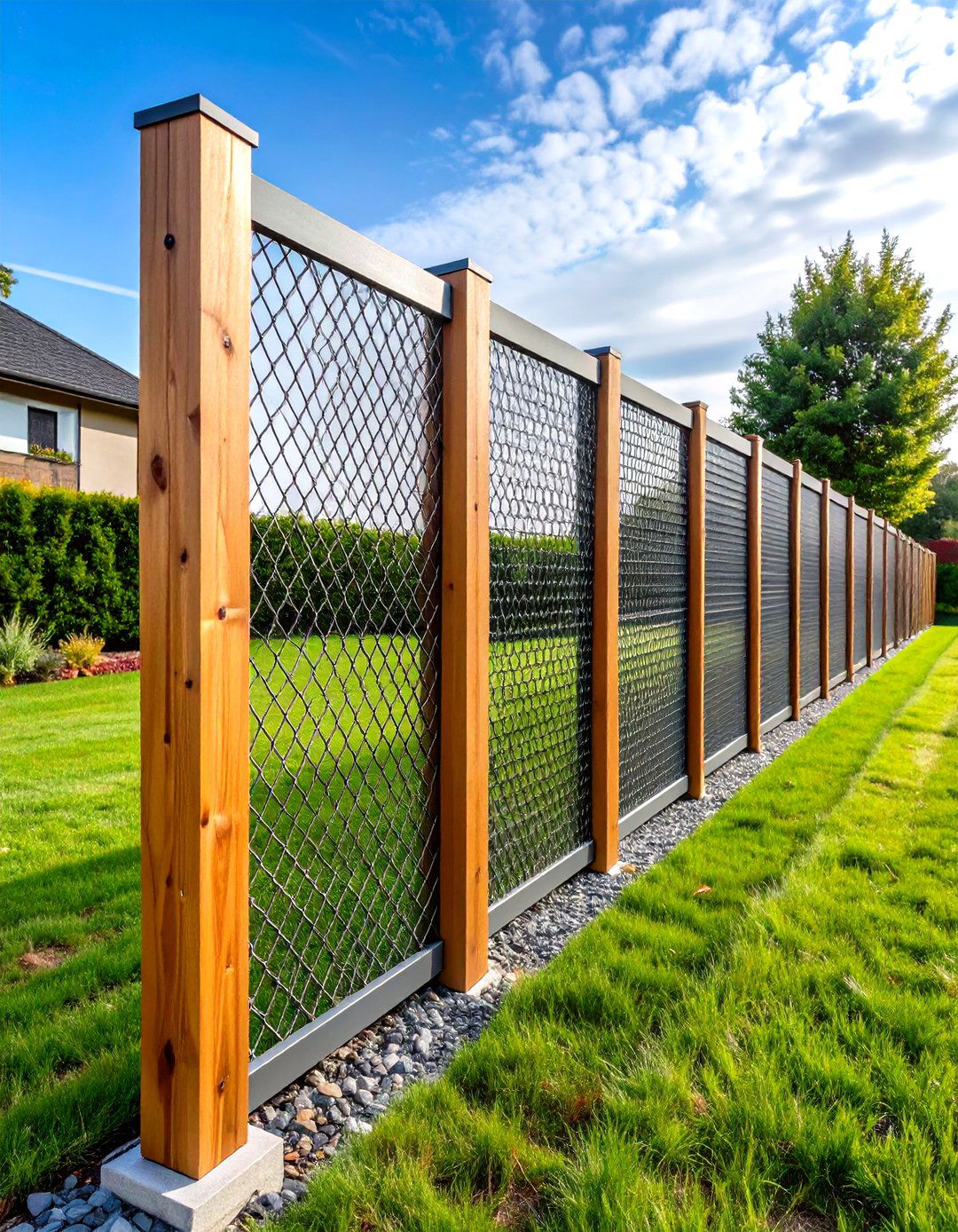 Metal Mesh with Wood Frame Construction - 24 Decorative Fence Ideas
