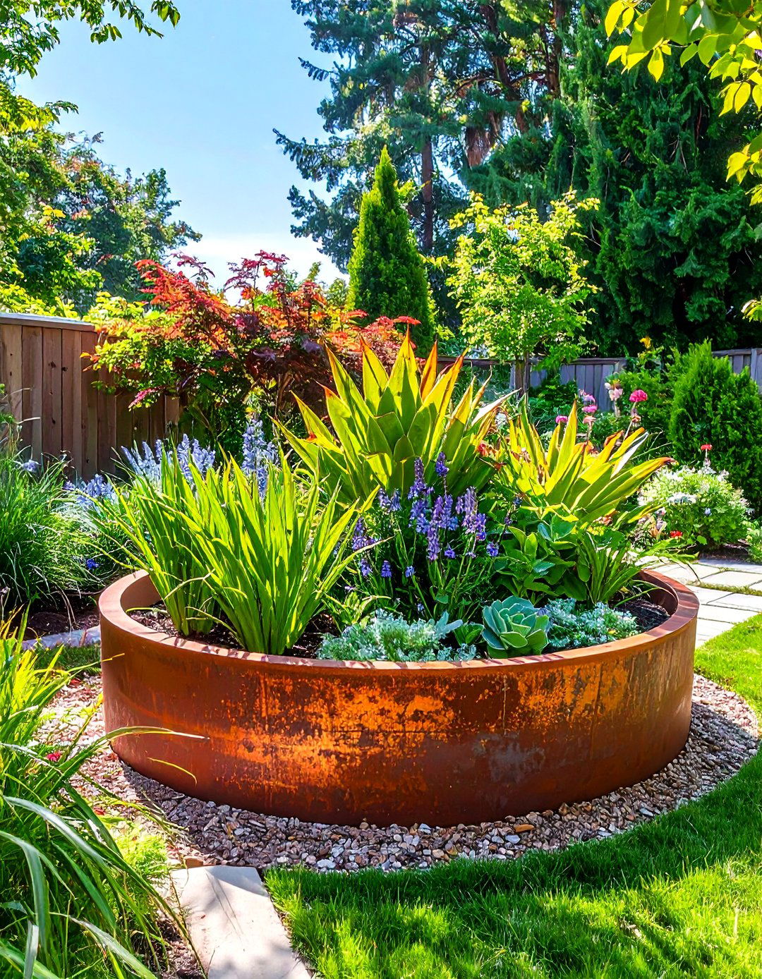 Metal Ring Planter with Contemporary Geometric Design - 24 Round Garden Bed Ideas