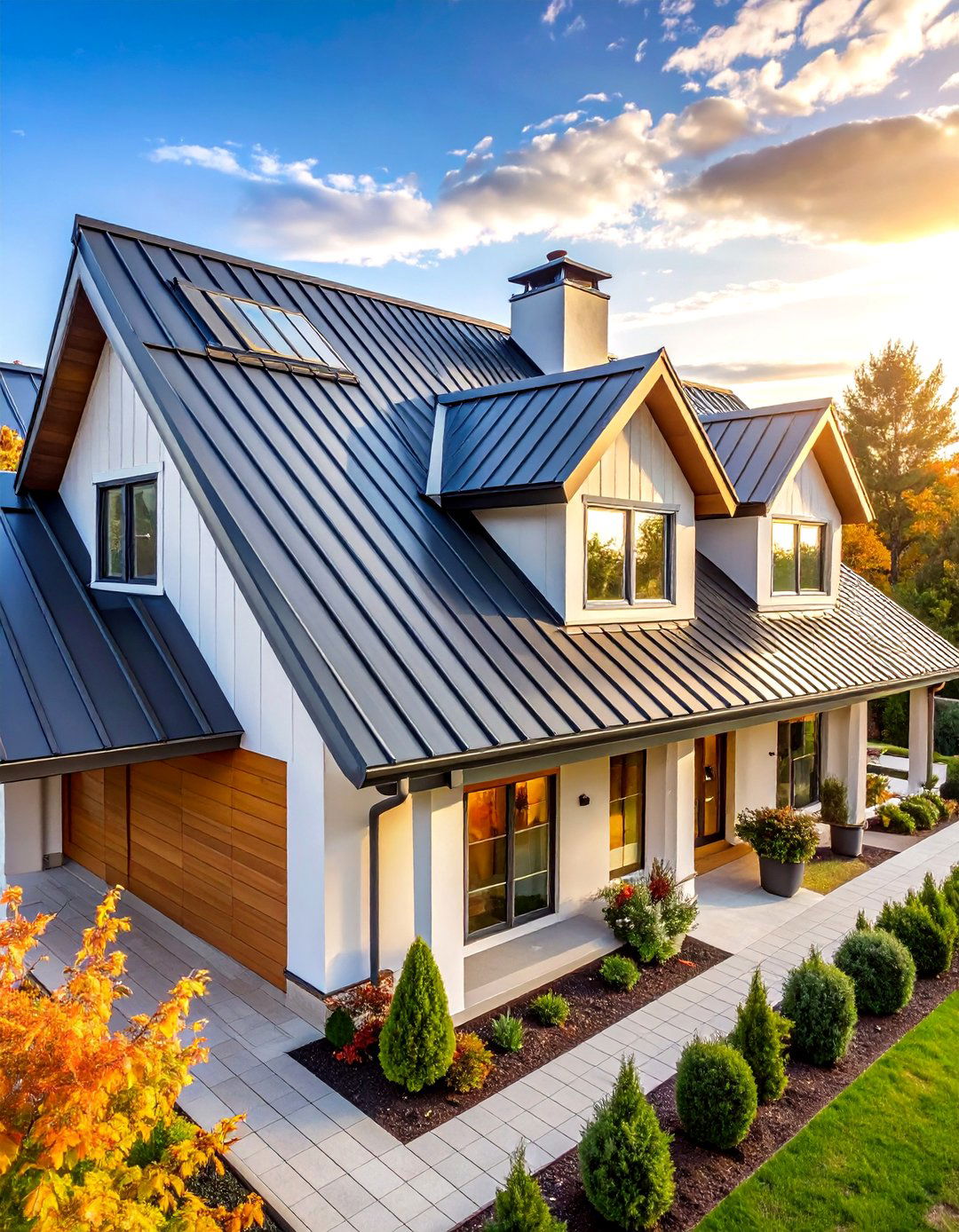 Metal Roof Accent Sections - 24 Black Modern Farmhouse Exterior Design Ideas