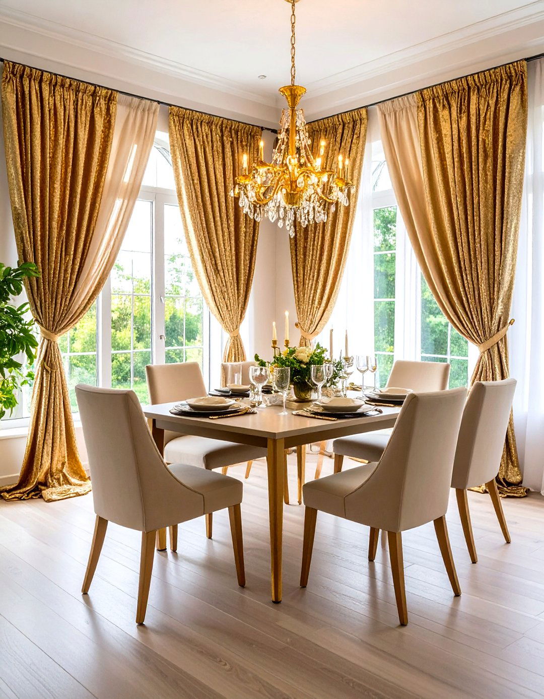 Metallic Accent Curtains - 24 Dining Room Curtain Ideas