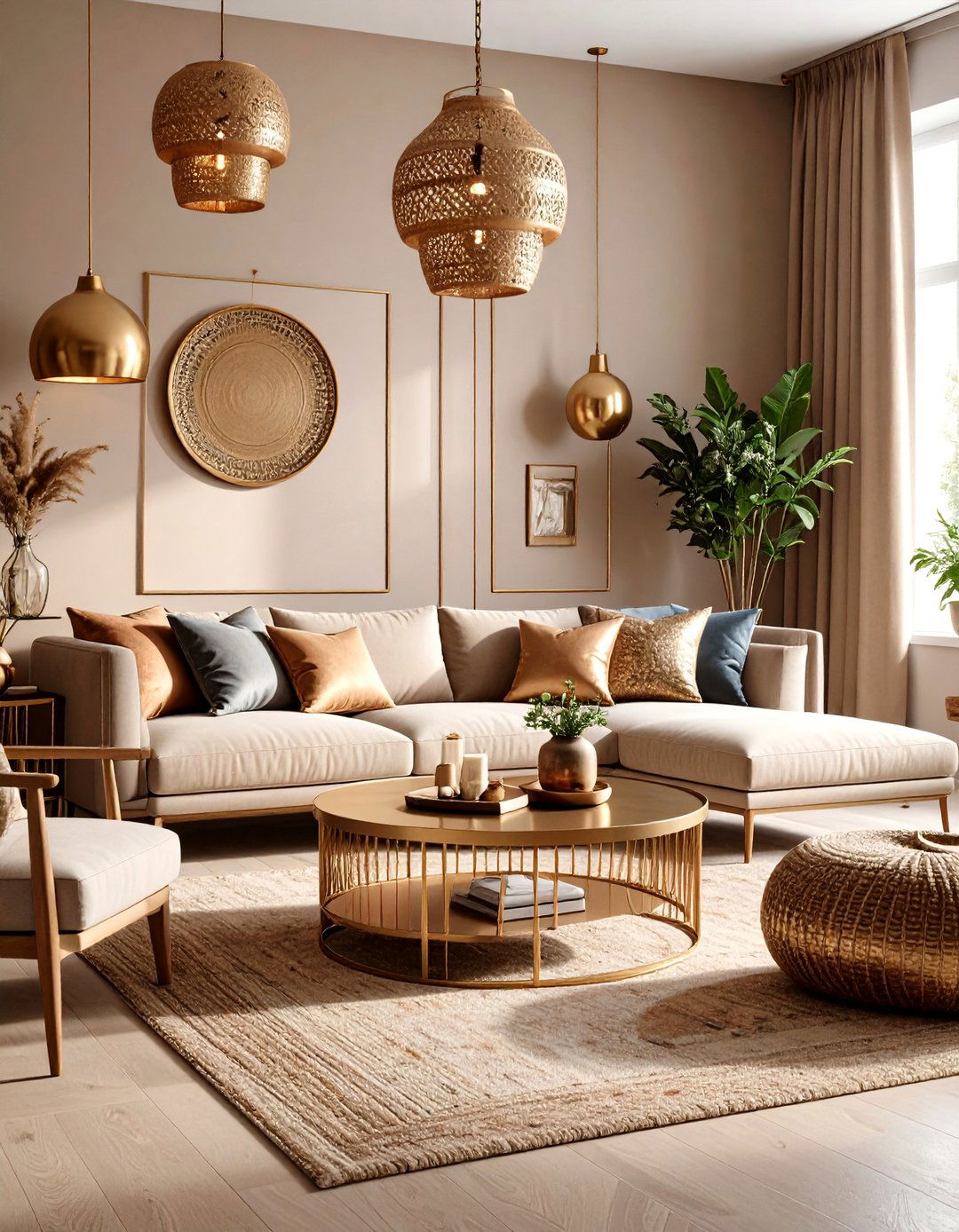 Metallic Accent Luxury Touch - 24 Colorful Boho Living Room Ideas