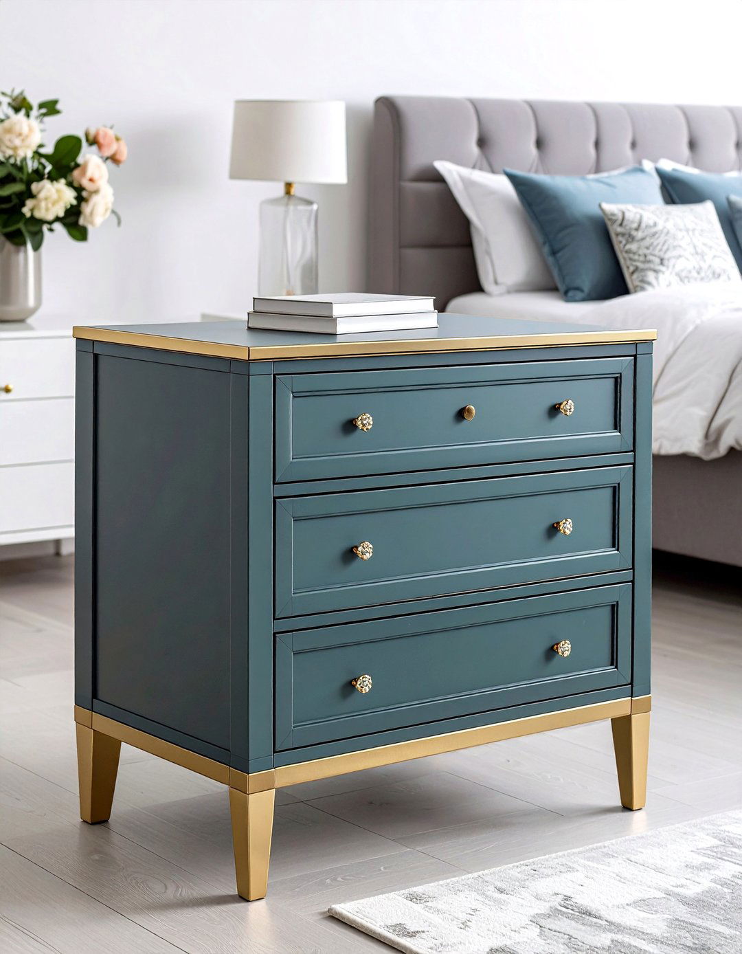 Metallic Accent Nightstand Transformations - 24 Painted Furniture Ideas