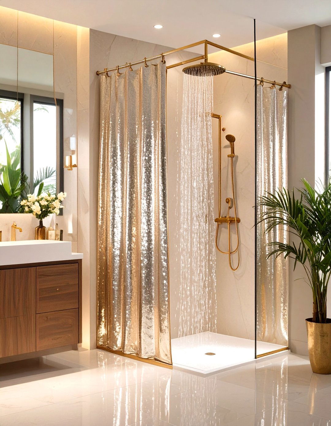 Metallic Accent Shower Curtains - 24 Shower Curtain Ideas