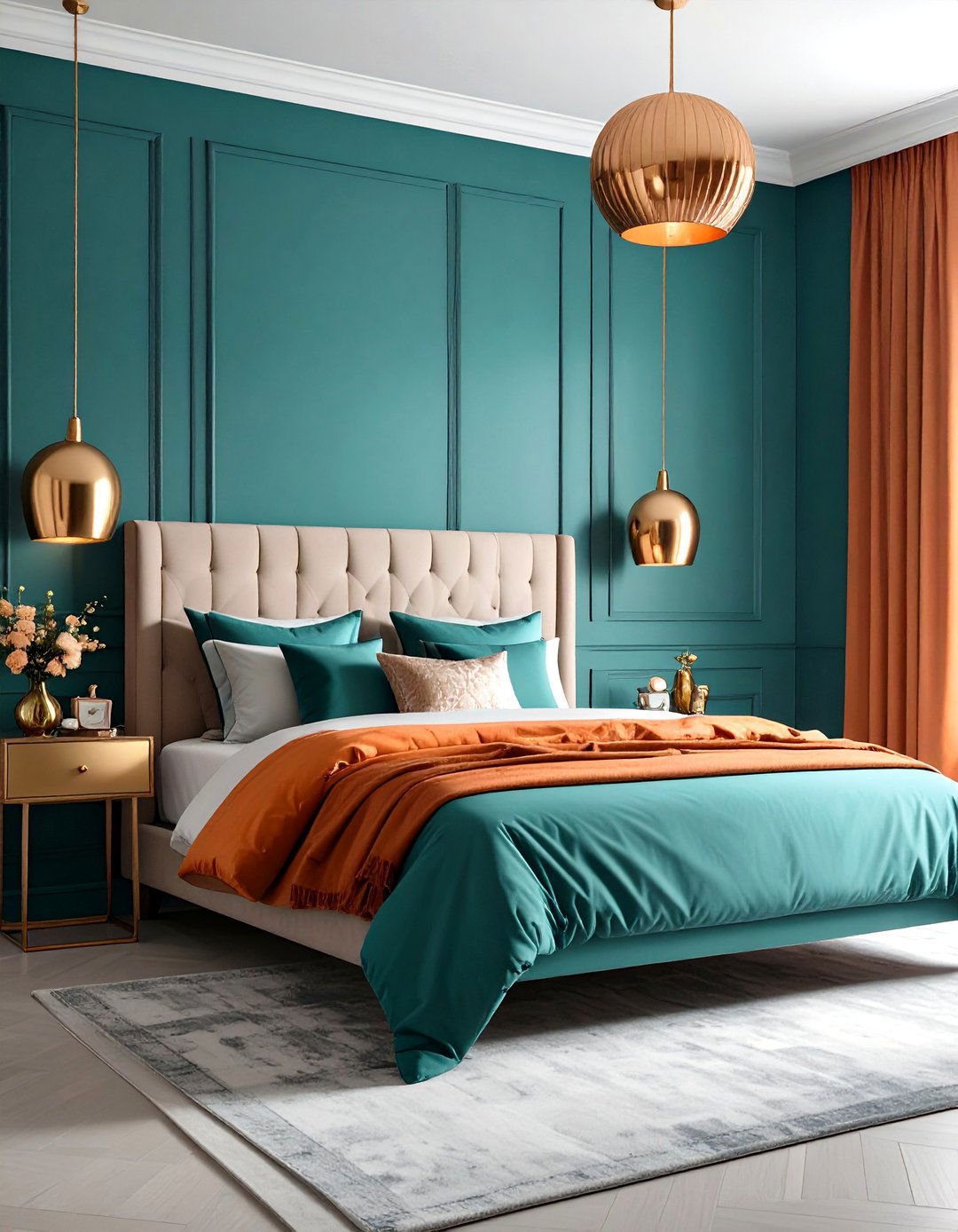 Metallic Accent Teal Orange Bedroom - 24 Teal and Orange Bedroom Ideas